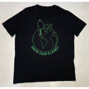 Peanuts Snoopy Save Our Planet Graphic T-shirt Men Large Black Short Sleeve